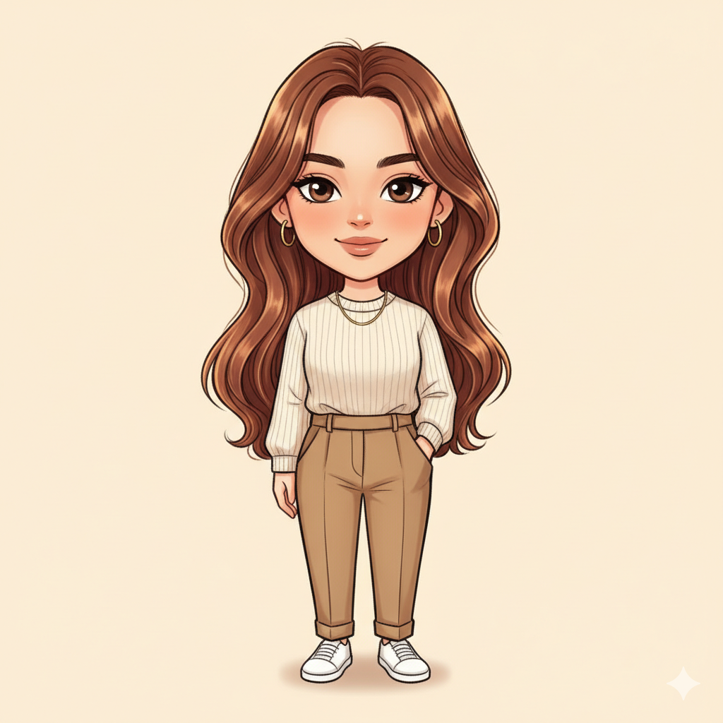 Illustrated mini character of an adult person in a studio-style portrait pose.