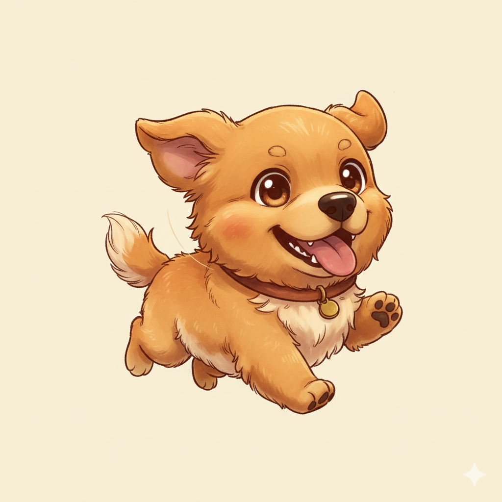 Illustrated mini character of a golden retriever mid-stride.